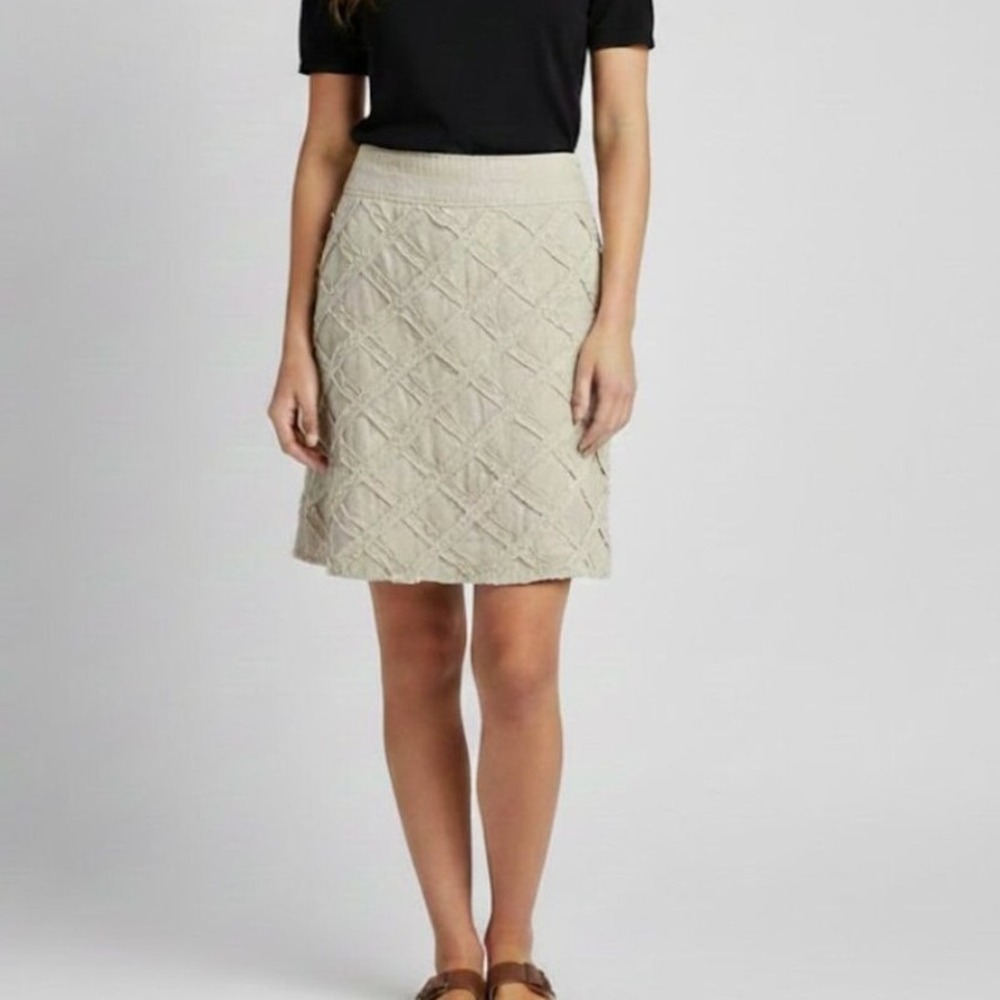 For Cynthia Linen Blend Boho Skirt Raw Edge A-Line Size Medium Beige Textured
